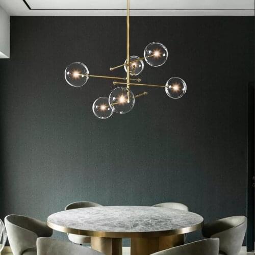Nordic Magic Bean Metal Glass Ball Chandelier Villa Hotel Home Living Room Lighting Pendant Lamp LED Suspension Lamps PA0579