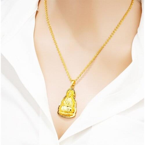 24K Gold Color Lucky Women Men Necklace Guanyin Maitreya Buddha Pendant Thick Golden Buddhistic Wedding Choker Necklace Jewelry