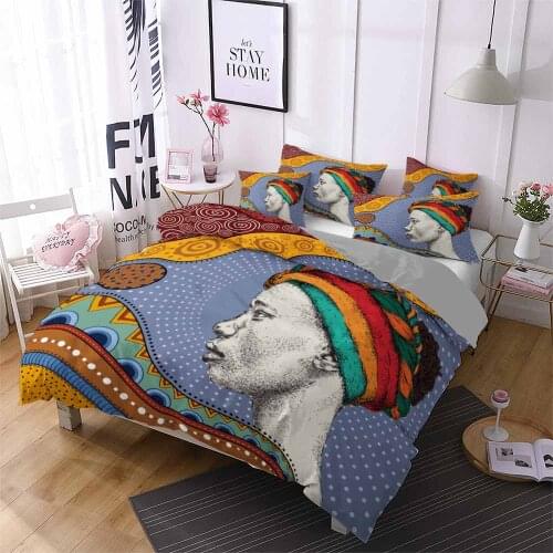 Drop Shipping 3D Digital Printing Bedding Set Print Duvet cover set Bedclothes pillowcase 2/3pcs African national Women Man#6