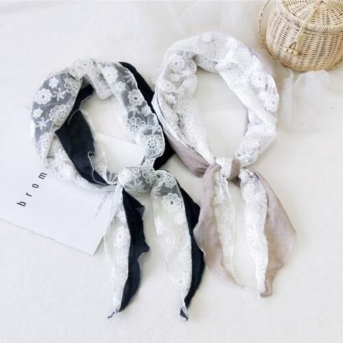Stitching Embroidery Lace Triangular Binder Small Silk Scarf Spring Autumn Pure Color Cotton And Linen Decorations Neckerchief