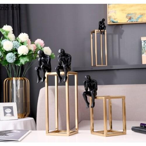 Abstract Character Statue Golden Metal Framed Desk Decor Ornaments Figures Statuette Crafts Resin Figurines Home Decoration