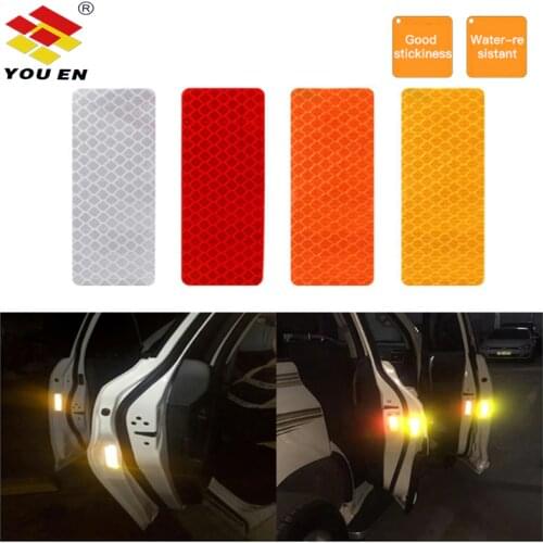 YOUEN 2Pcs 12X4cm Reflective Warning Strip Tape Car Bumper Reflective Strips Secure Reflector Stickers Decals Car Styling