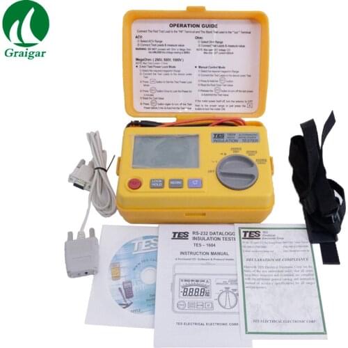 TES-1604 Auto Ranging Datalogging Insulation Tester with LCD Backlight Display