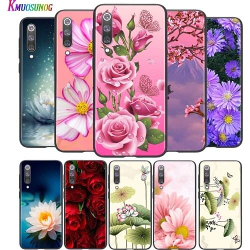 Bright Black Cover Rose lotus flower For Xiaomi Mi Poco M2 Note 10 9 8 Pro Play Mix 3 F1 Lite 5G Phone Case