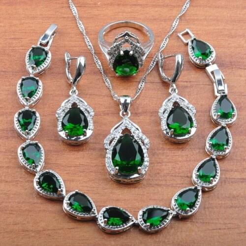 Dubai Wedding Accessories For Women Jewelry Sets With Silver Color Water Drop Stone Zirconia Jewellry JS0309