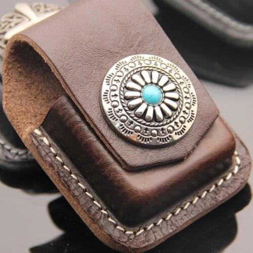 Genuine Leather Lighter Pack Cotton oil lighter Holster Fire cover Lighters Belt Clip Hunting Camping Waist Holster