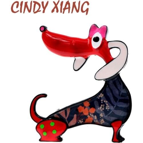 CINDY XIANG Enamel Cute Dog Brooches For Womenlong Ear Puppy Pin Animal Design Jewelry 2 Colors Available High Quality