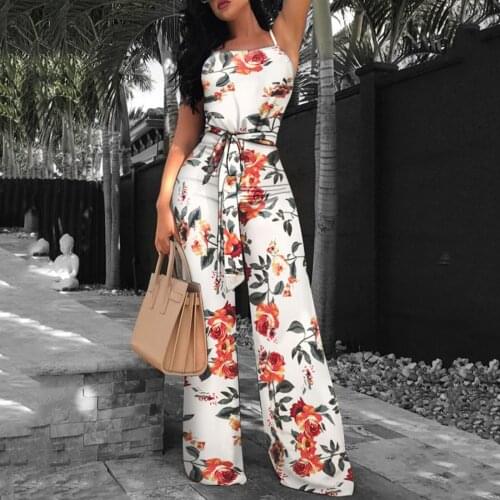 Sleeveless Floral Printed Playsuit Women Elegant Long Jumpsuit Party Off Shoulder Romper Trousers Overalls