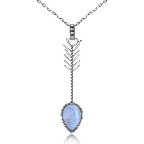 S925 Sterling Silver Pendant Necklace Pear Shape 9X13MM Natural Moonstone Blue Sandstone Necklace Womens Fine Jewelry Gift