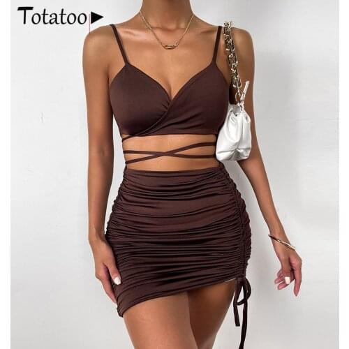 Totatoop Spaghetti Strap Sleeveless Lace Up Bandage Summer Dress Women 2021 Hollow Out Drawstring Ruched Bodycon Black Dresses