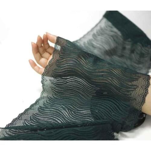 1 Meter Free Shipping Hot Sale Applique Embroidery Mesh Elastic Lace Trim 22CM Deep Green Floral Flower Lace Trimming