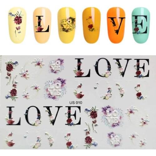 1pc 3D Acrylic Engraved Love Nail Sticker Embossed Shell Nail Water Decals Fashion Empaistic Nail Water Slide Decoration
