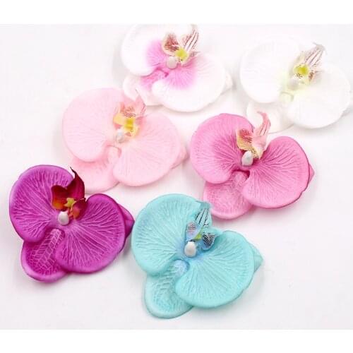 10pcs Artificial Silk Butterfly Orchid Flower Wedding Decorative Flower Diy Wreath Gift Box Cut & Clip Fake Flower Decoration