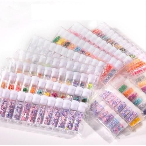 12 Bottle Nail Art Sequins Glitter Powder Mixed Laser Butterfly Heart Star 3D Flakes Paillettes for Nails Art Decorations Tips