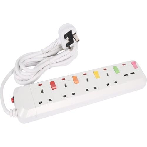 3M 4Outlet Electrical Socket UK Plug+2 USB Charger Adapter Kitchen Smart Extension Power Strip Desktop Sockets Cord Cable Power