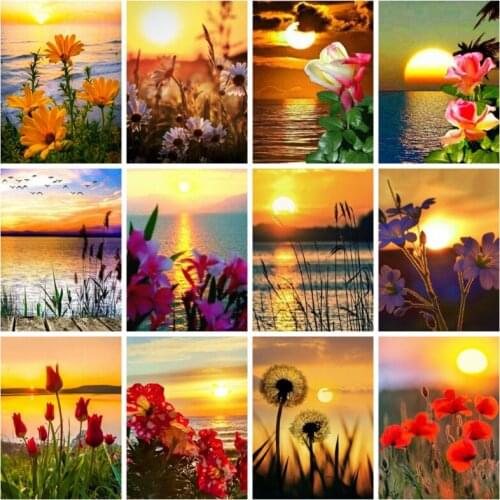 5D DIY Diamond Painting Full Sunset Scenery Home Decor Mosaic Diamond Embroidery Flower Seaside Landscape Cross Stitch Kits Gift