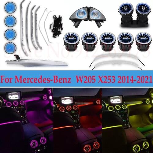 12/64 Colors Dashboard Ambient Light LED Air Vent Kit For Mercedes Benz C GLC Class Coupe W205 X253 AMG C63 C43 Car Door Light