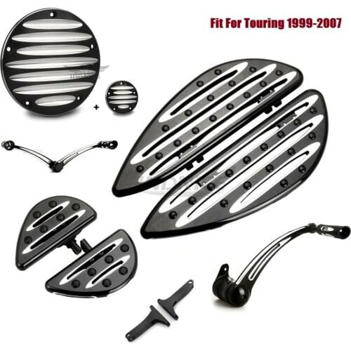 Black F+R Deep cnc cut Floorboards Foot boards Shifter Brake Arm levers Derby timer Cover For harley Electra Glide Classic EFI F