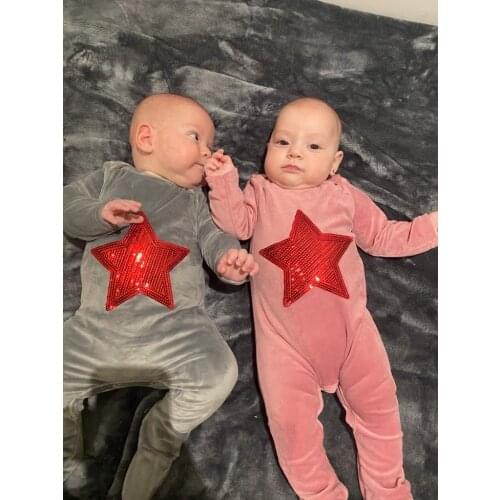 Baby Boys Black Star velour Romper Outfits Baby Girls Winter Clothes Baby Bodysuit Long Sleeves cute christmas baby pajamas