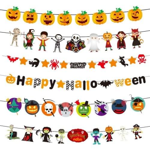Halloween Party Decoration Paper Banner Pennant Bat Skull Pumpkin Decoration Hanging Flag