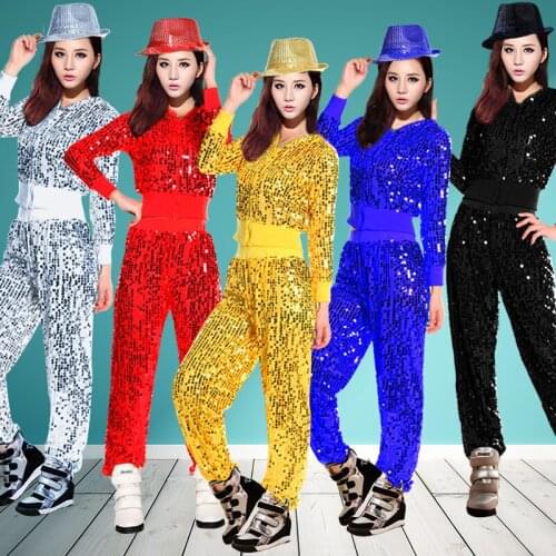 Adult Jazz Dance Costume Female Hip-Hop Street Dance Sequin Square Stage Annual Performance Costume DJ Performance Costume 2020