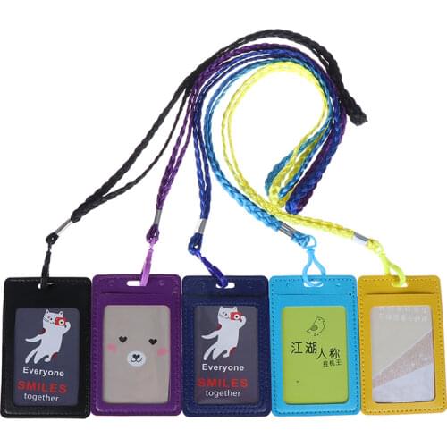 Leather Id Holders Case PU Business Badge Card Holder with Necklace Lanyard customize print company&office supplies