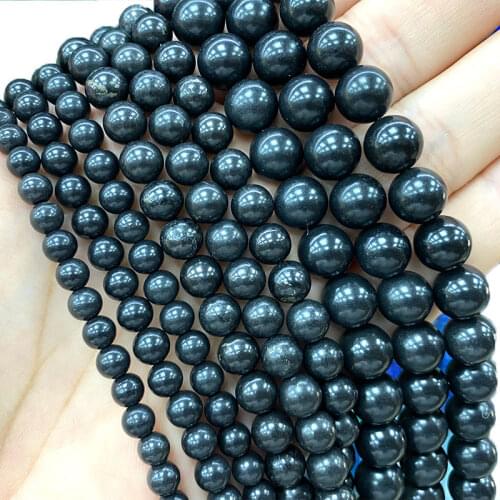 Concentrate Energy Black Amulet Shungite Round 100% Natural Stone Beads For Jewelry Making DIY Bracelet Neckalce 4/6/8/10/12MM