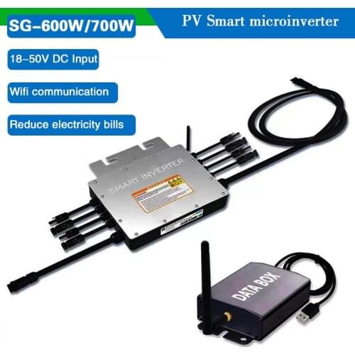 600W 700W Grid Tie Micro Solar Inverter MPPT Waterproof Inversor DC18V-50V PV Input AC120V/220V Pure Sine Wave Out Home Solar