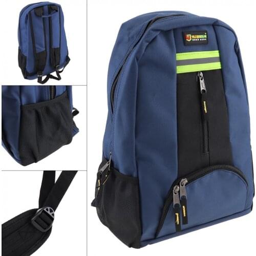 Multifunctional Oxford Cloth Waterproof Double-shoulder Backpack Tool Bag with 12 Pockets and Safety Strip for Maintenance Tools