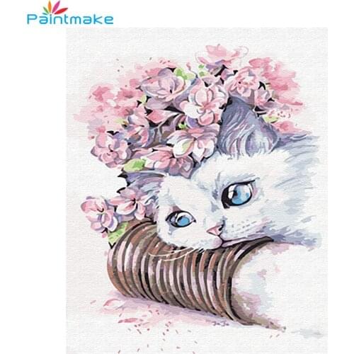 PAINTMAKE Animal DIY Painting By Numbers no frame Drawing Kits Cartoon Cat Oil Painting On Canvas Home Art Decoration Paintings