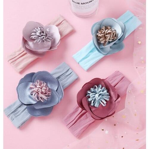 Baby Girls Headbands with Lotus Flower Soft Nylon Headwraps Kids Hair Accessories