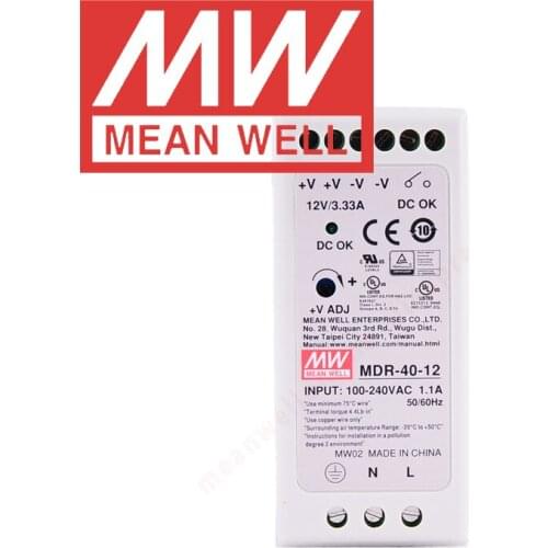 Original Mean Well MDR-40-5/12/24/48 series DC 5V 12V 24V 48V meanwell 40w Single Output Industrial DIN Rail Power Supply
