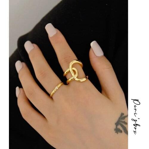 PerisBox Wire Twisted Bright Matte Gold Rings Irregular Geometric Rings for Women Statement Open Rings Adjustable 2019 Fashion