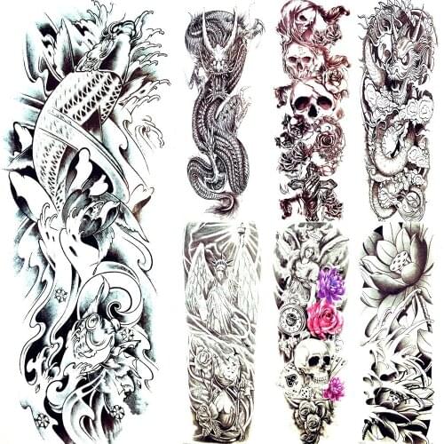 Sexy Summer Style Fish Carp Spray Pencil Sketch Drawing Tamporary Tattoo Arm Art Men Tatoos Boys Sea Waves Legs Tattoo Stickers