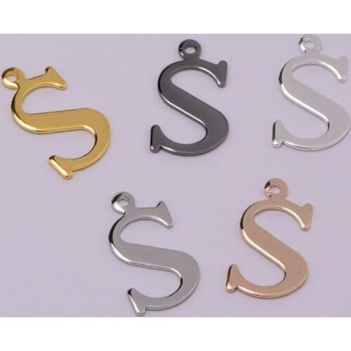 Gun Black Silver Gold Initials Letter S Pendant 14*9mm Copper Charms DIY Handmade Jewelry Making Accessories 5 Color 50PCS