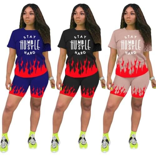Casual 2 Piece Sets Womens Suit Tracksuits Set with Letter Print Top and Skinny Biker Shorts Outfits Plus Size Sweatsuit