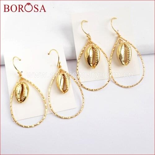 BOROSA New Fashion Full Gold Color Teardrop With Gold Cowrie Shell Earring For Women Jewelry Dangle Earring G1584