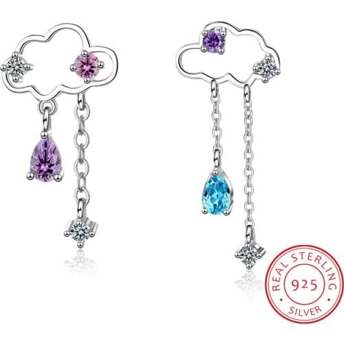 Cute Asymmetric Cloud Earrings For Women Girls 925 Sterling Silver Water Drop Tassel Earring Brincos Oorbellen Party Gift