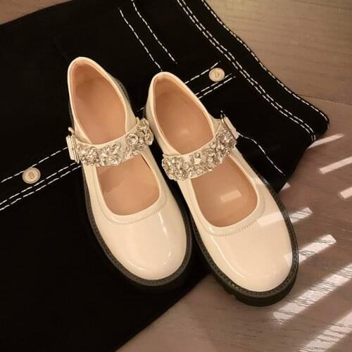 Osunlina Mary Janes Pumps Platform Round Toe Square Heels Handmade Crystal Design Buckle Work Leisure Lady Shoes 2021 New Autumn