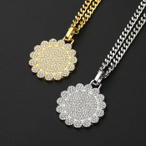 HIP Hop Round Iced Out Bling Full Rhinestone Necklaces Pendants for Men Boys Pendant Link Chain Necklace for Men Jewelry Choker
