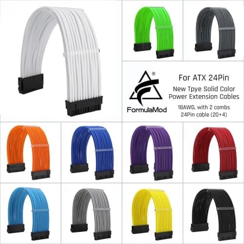 FormulaMod Fm-N24P ATX 24Pin(20+4) Power Extension Cable For Motherboard 24 Pin 18AWG Solid Color Cables With Cable Comb