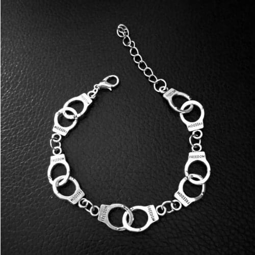 Women Vintage Silver Plated Charms Police Handcuffs Bracelet &Bangle Fashion Jewelry DIY Couple Accessories Girls Gifts