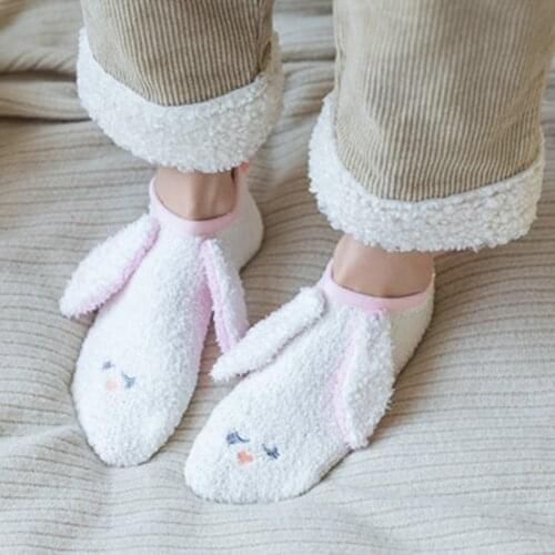 Cartoon Womens Socks Slippers Lovely Warn Fluffy Animal Slipper Cosy Non-Slip Soft Sole Winter House Slippers For Women