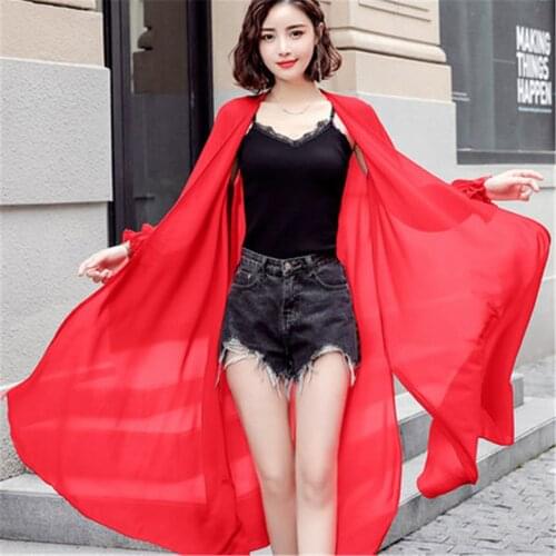 Long section sun protection clothing 2020 new women summer thin cardigan jacket Long sleeve Loose beach shawls seaside coat