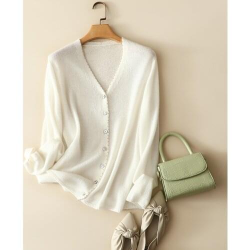 High quality 100% cashmere v neck buttons cardigans women autumn fashion outerwear ladies knitted long sleeve chic knitwear