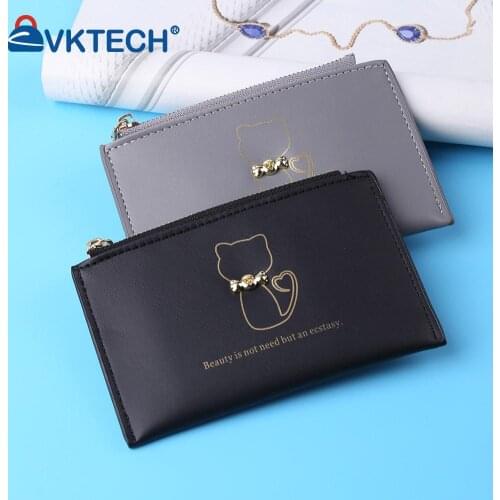 Women Fashion Cat Printing Credit Card ID Card Multi-slot Card Holder Ladies Casual PU Leather Mini Coin Purse Wallet Case