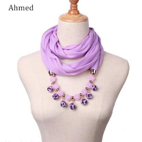 Ahmed New Design Chiffon Hairball Pendant Beads Scarf Necklace Women Fashion Ethnic Head Scarves Collar Choker Necklace Jewelry
