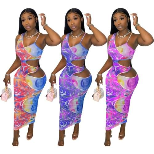 Somoshein S-2XL 2021 summer women clothing sexy printing hollow sleeveless halter irregular dress Wholesale Dropshopping