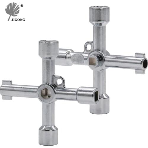 JIGONG 1Pc Universal Triangle KEY Cross 4 Way Black Utility Multi Cross Wrench For Gas Electrical Elevator Cabinet Meter Box