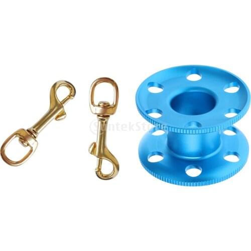 2Pcs Single Ended Brass Swivel Eye Bolt Snap Hook Clip with Empty Aluminum Alloy Finger Spool for Scuba Diving Snorkeling
